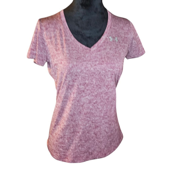 Under Armour T-Shirt Small Heathered Purple Short Sleeve V-neck Athletic T-Shirt - Picture 2 of 7